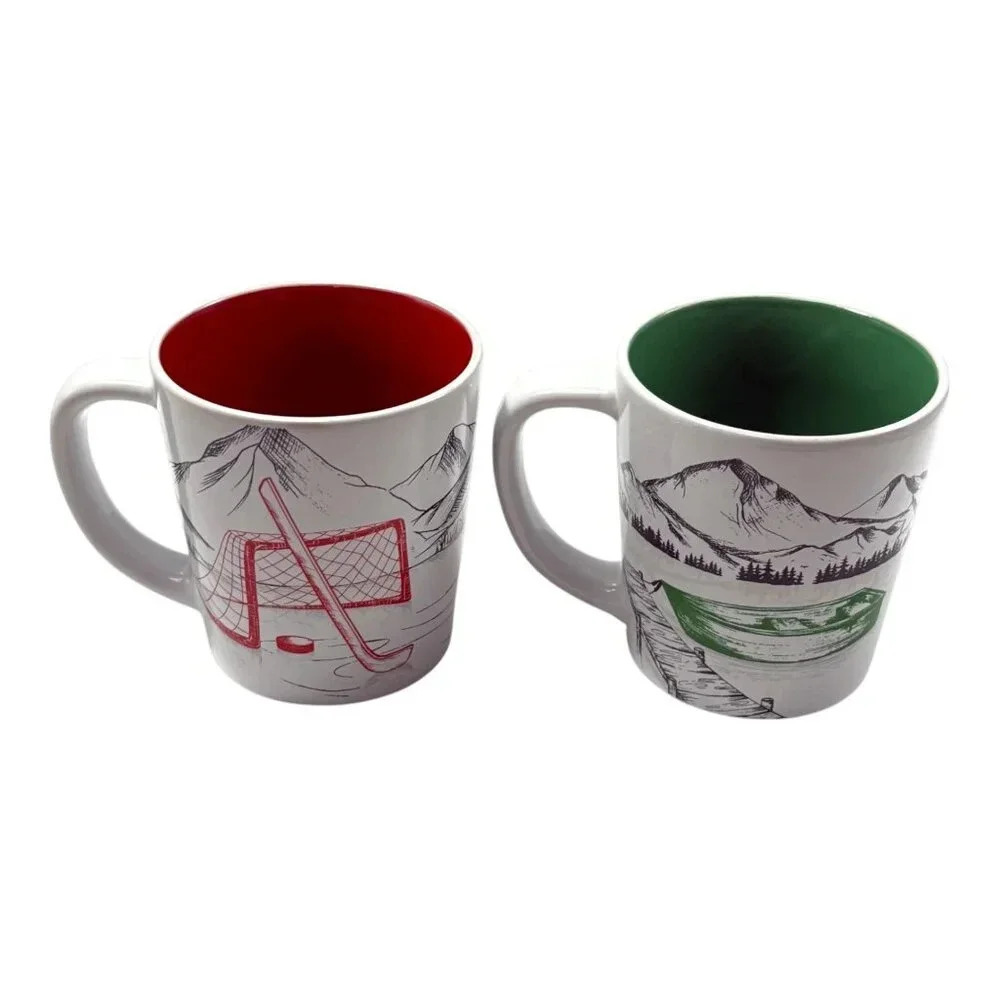 Tim Hortons Lot 2 Mug Mountains Hockey‎ Red Canoe Green 2018 Canada